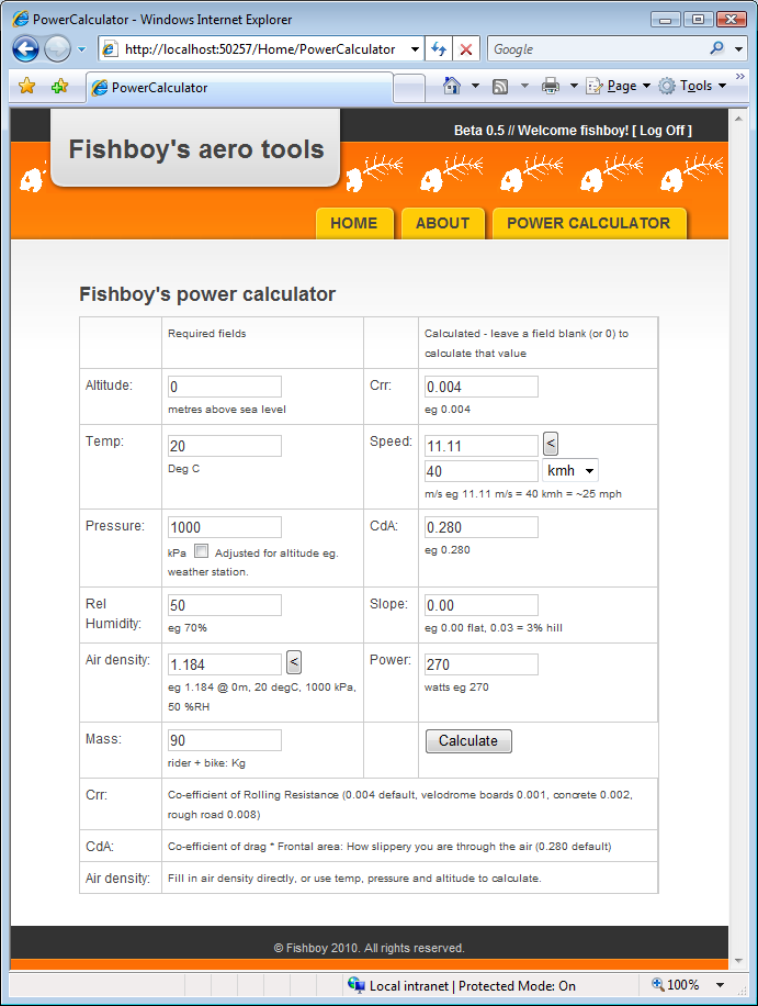 View of the new power calculator